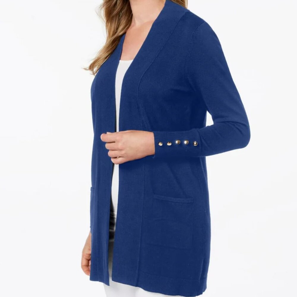 Jm Collection Women's Button-Sleeve Flyaway Cardigan, Size Small